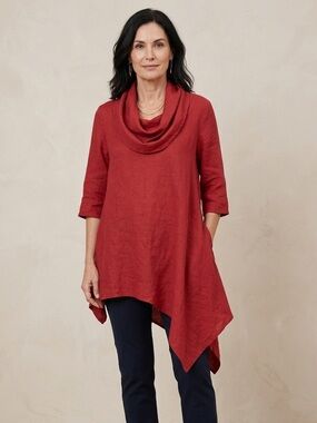 Bryn Walker Sz S Red Lagenlook Asymmetrical Hem Linen Tunic Cove Up Top